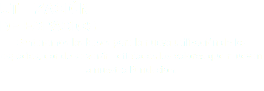 UTILIZACIÓN DE ESPACIOS Sentaremos las bases para la nueva utilización de los espacios, donde se verán reflejados los valores que mueven a nuestra Fundación. 